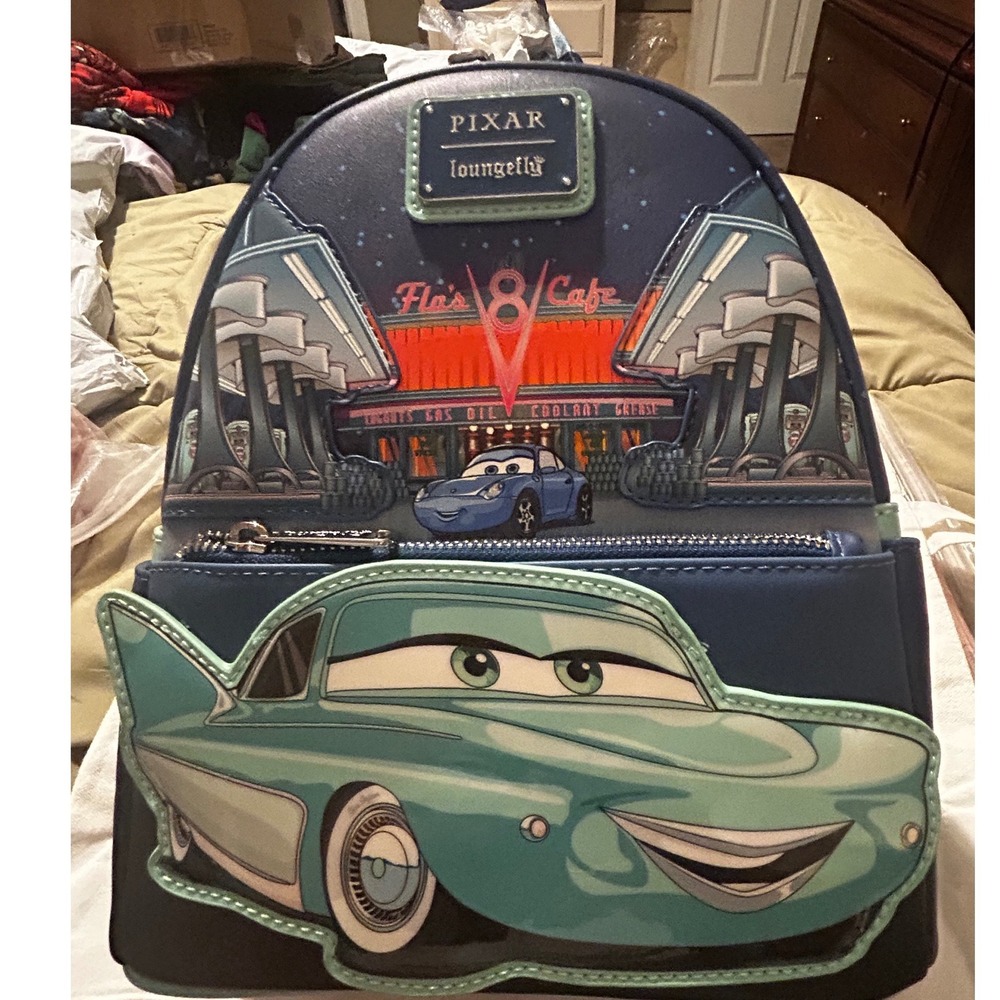 Loungefly Disney Pixar Cars Flo's V8 Cafe Glow in the Dark Mini Backpack New